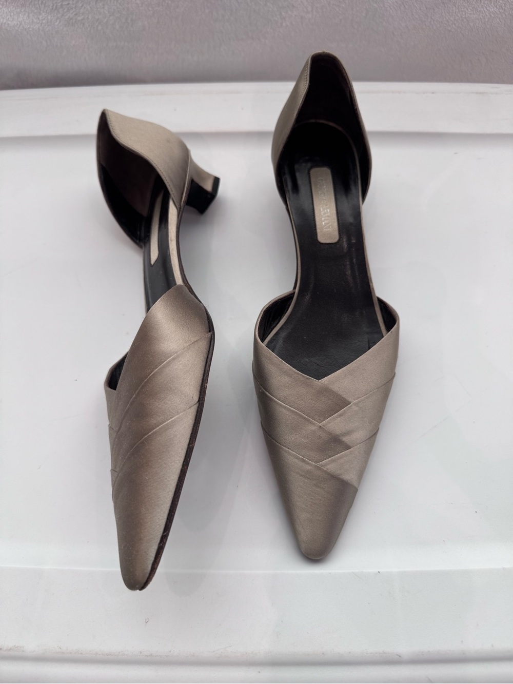 Giorgio Armani Metallic Taupe Pointed D'Orsay Low Heel Pumps
